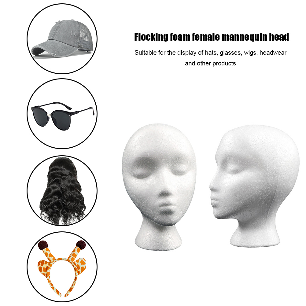 Tête de mannequin en mousse de polystyrène pour femme, chapeau, lunettes, présentoir de perruque, support T1 pour salon de coiffure, 1 pièce, 2 pièces
