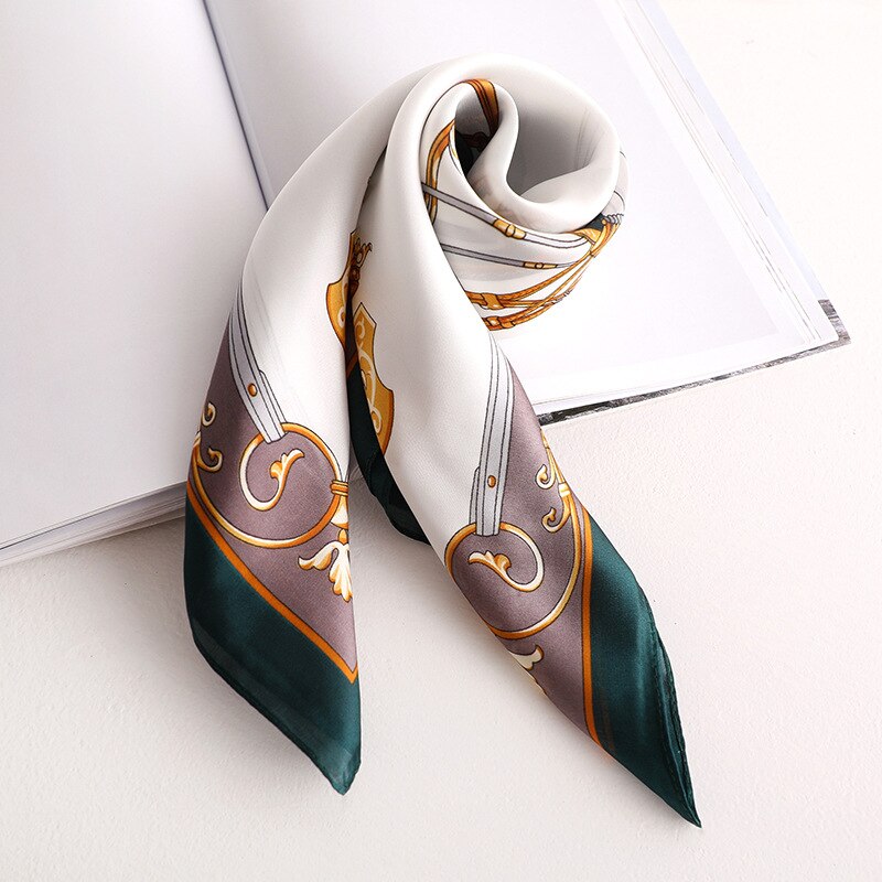 Dames zijden sjaal kleur groen bedrukt bandana dames vierkante sjaals zachte tassen sjaal: W -79 groen