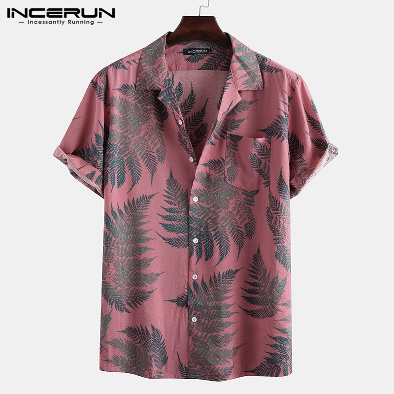 Utskrift män hawaiisk skjorta tropisk kortärmad semester 2022 kavajknapp manliga strandskjortor casual streetwear camisa incerun