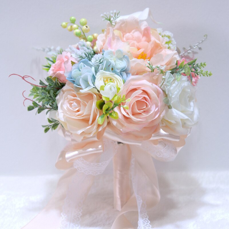 Zijde Rozen Bruidsboeket voor bruidsmeisjes Bruidsboeketten Wit Roze Kunstbloemen Mariage Levert Woondecoratie s163