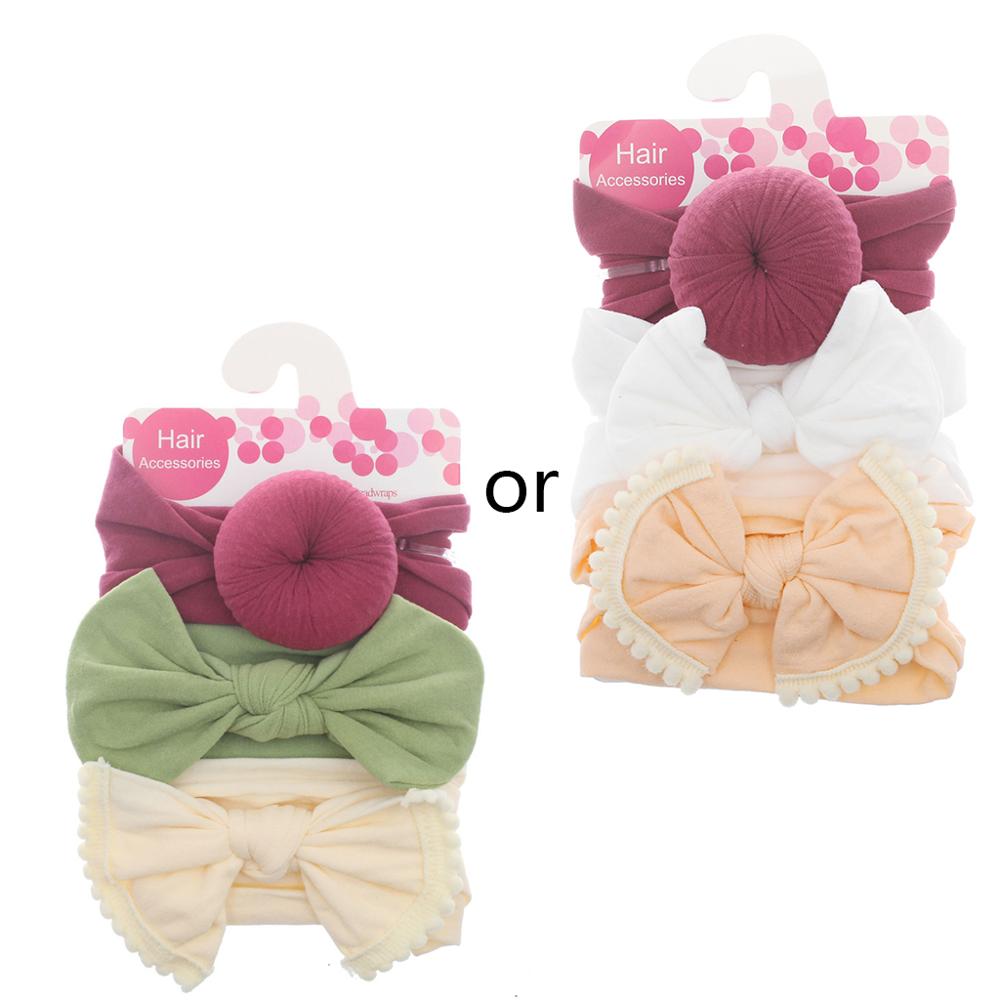 3pcs/Set Solid Nylon Headband Bow Headbands For Cute Kids Girls Hair Girls Turban Hairband Children Soft Cotton Headband