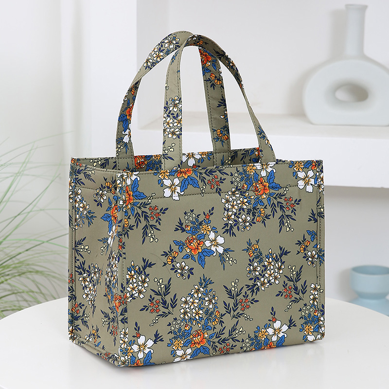 style nylon printing thickened large capacity handbag, work portable zipper semi-closed lunch box storage bag, bento bag
