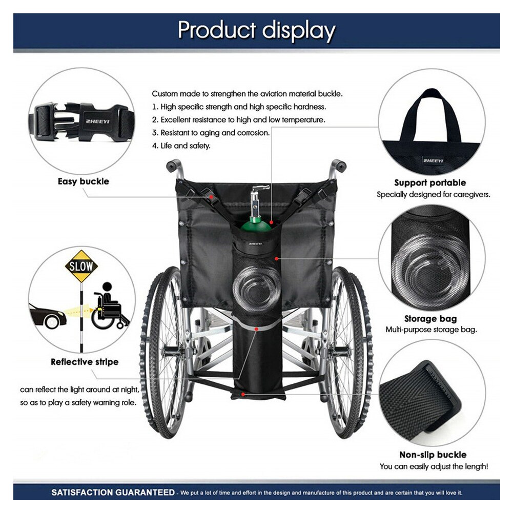 Wheelchair Storage Pouch Tank Holder Universal Stretch Oxford Cloth Non Slip Black Solid Reflective Stripe Oxygen Cylinder Bag