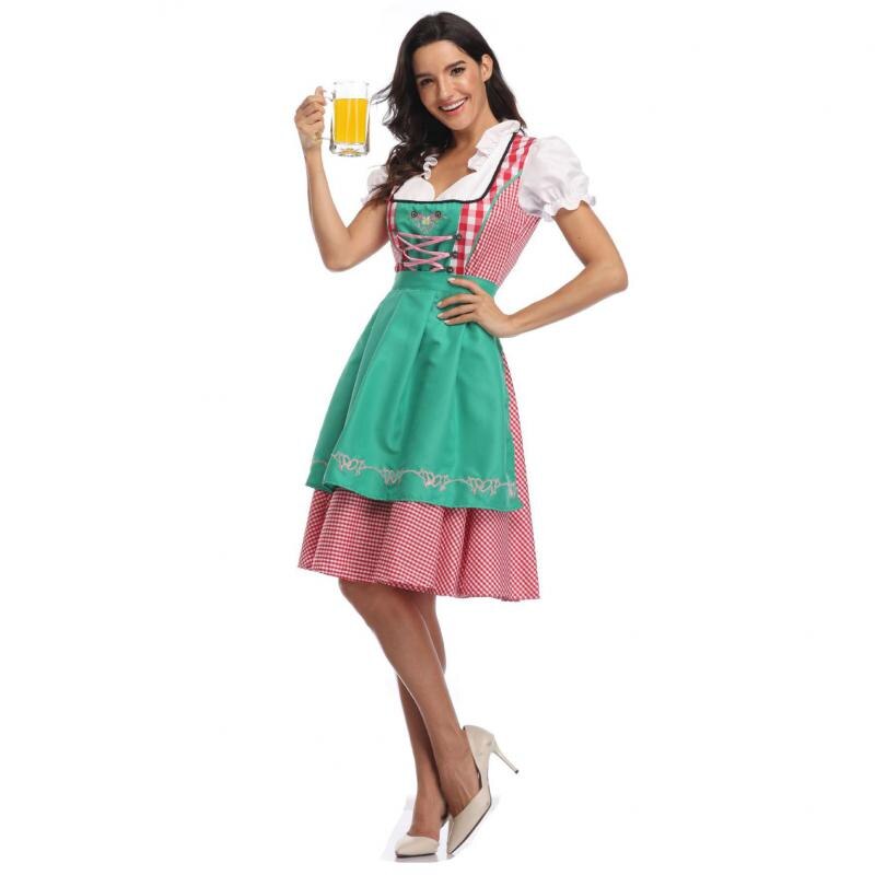 Robe traditionnelle allemande à carreaux de pour femmes adultes, tenue de fête fantaisie pour Halloween Cosplay: Style3 Green / L