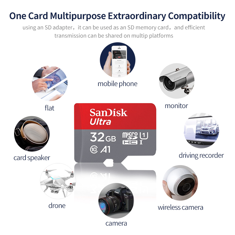 Sandisk Ultra Micro SD 128GB 32GB U1 A1 Class 10 64GB 256GB Micro SD Card SD/TF Flash Card Memory Card 512G microSD For PhonePC