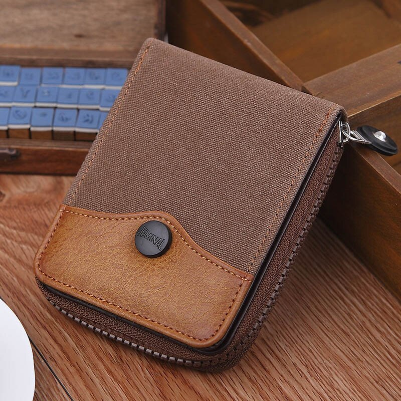 Portefeuille Cowboy en toile pour hommes, porte-monnaie de grande capacité, court, Vintage, avec poche à monnaie, fermeture éclair,: Coffee