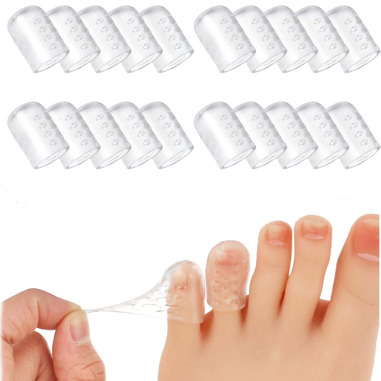 20 Stück Zehenschutzkappen aus Silikongel für Hühneraugen, Hornhaut, Blasen, Schmerzlinderung, weiche Zehenkappen, Polster: Default Title
