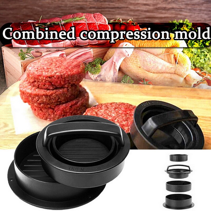 Non-stick Hamburger Druk Maker Rundvlees Grill Mold Making Perfect Pasteitjes Zelfgemaakte Aluminium Maker Hamburger Pers: black plastic set