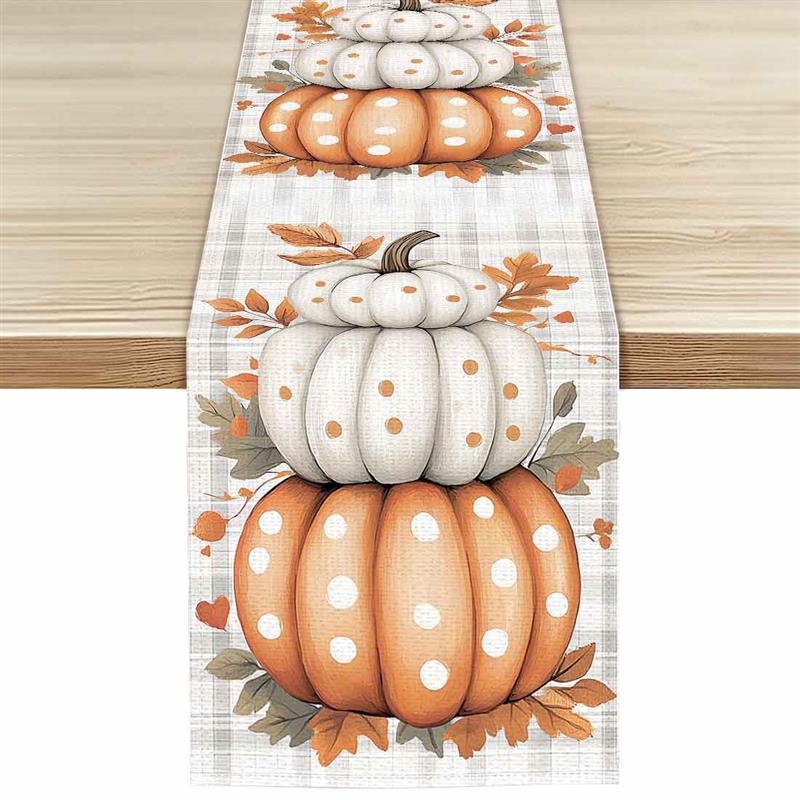 Thanksgiving pompoenen herfstbladeren polyester tafellopers bruiloft decoratie duurzame keuken eettafel lopers feestartikelen: Geel