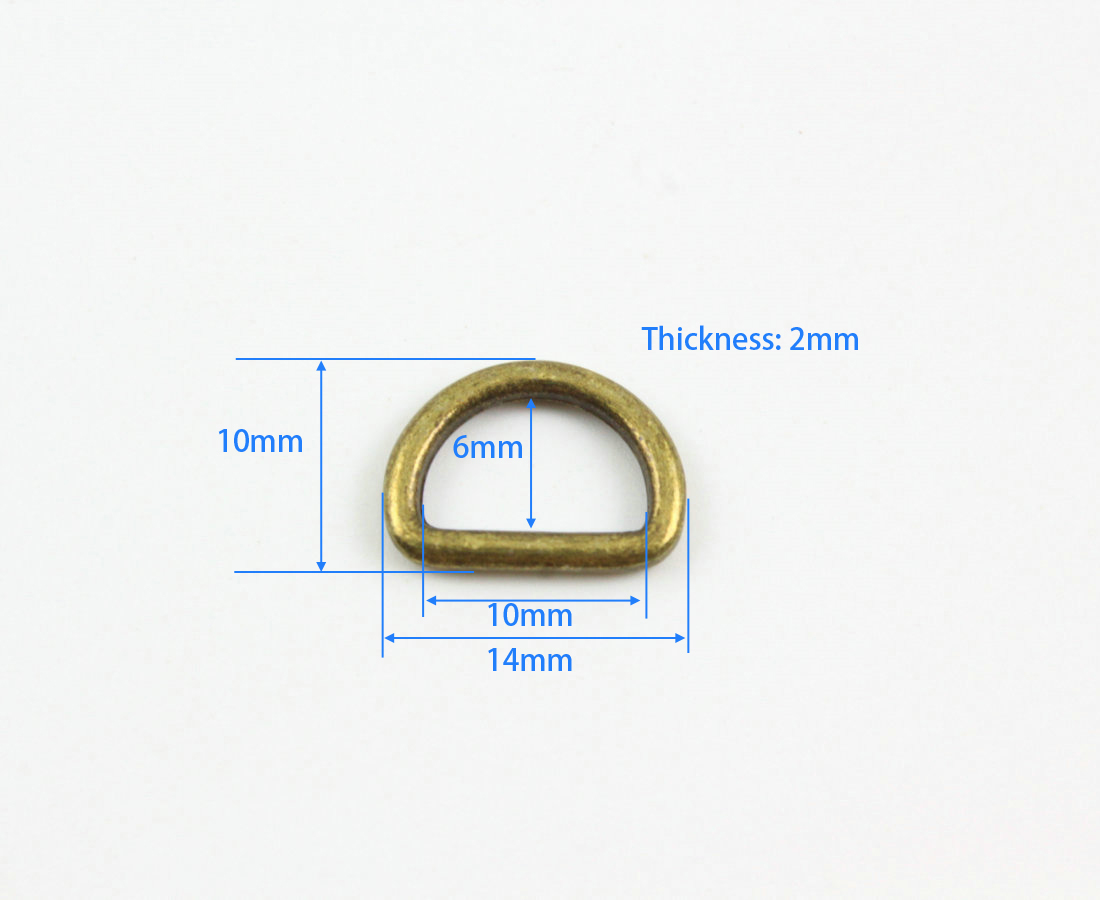 100 Stuks 10mm Antiek Messing Kleur Gelaste Metalen D Ring Voor Purse Handtas
