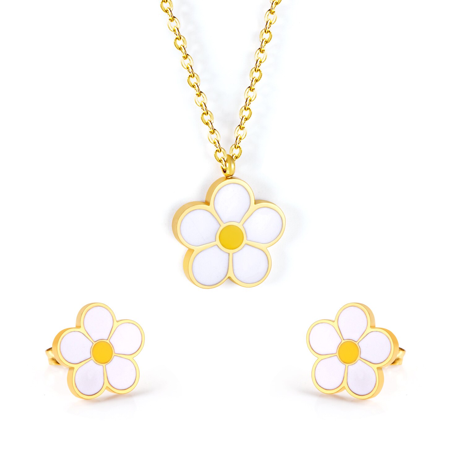 LUXUKISSKIDS collana con ciondolo in fiore di pesco in stile coreano orecchini per donna a forma di fiore set di gioielli per feste bijoux femme: Gold