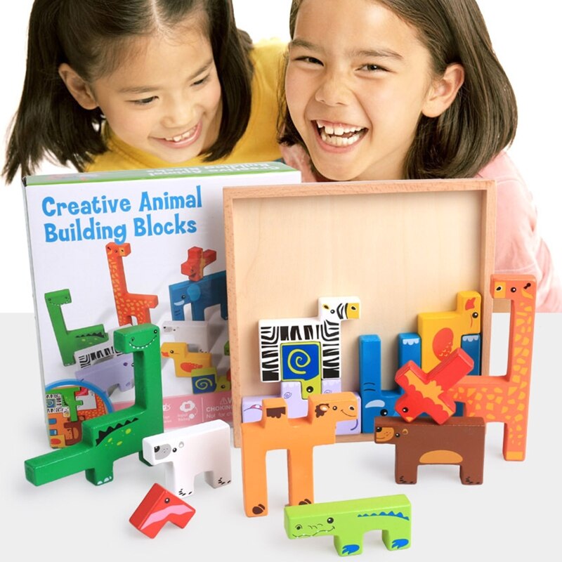 3D Dier Puzzels Kubus Houten Speelgoed Baby Houten Educatief Speelgoed Jigsaw Voor Kind