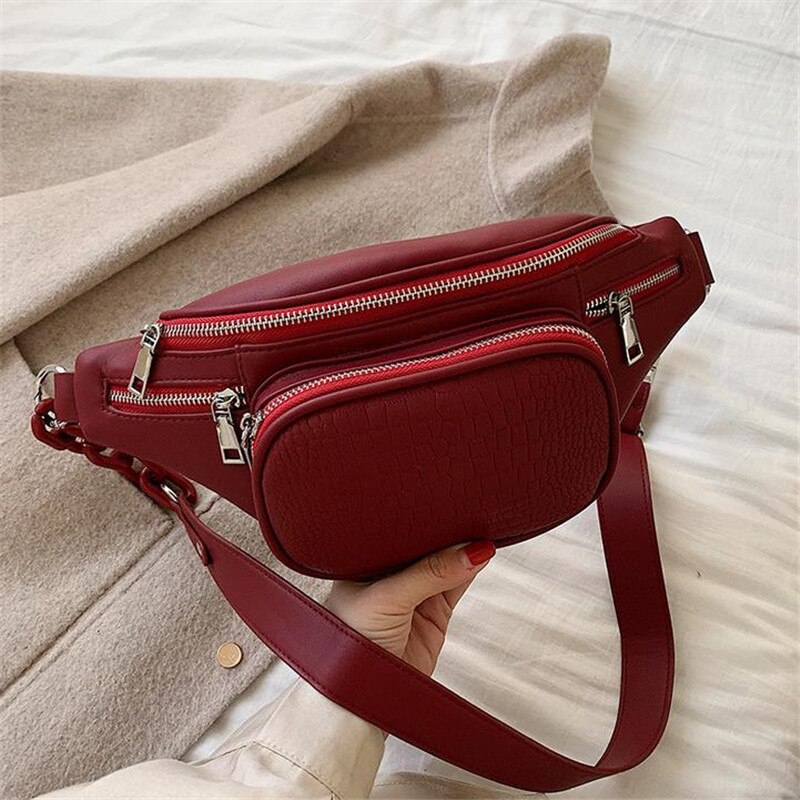 Waist Bags For Women Stone Pattern Leather Chain Waist Bag Belt Leisure Chest Pack Women Satchel Belly Band Belt Bag 40#: Red