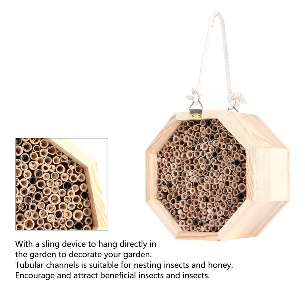 Handmade Natural Bamboo Bee Hive Bee House Attracts Peaceful Bee Pollinators for the Garden