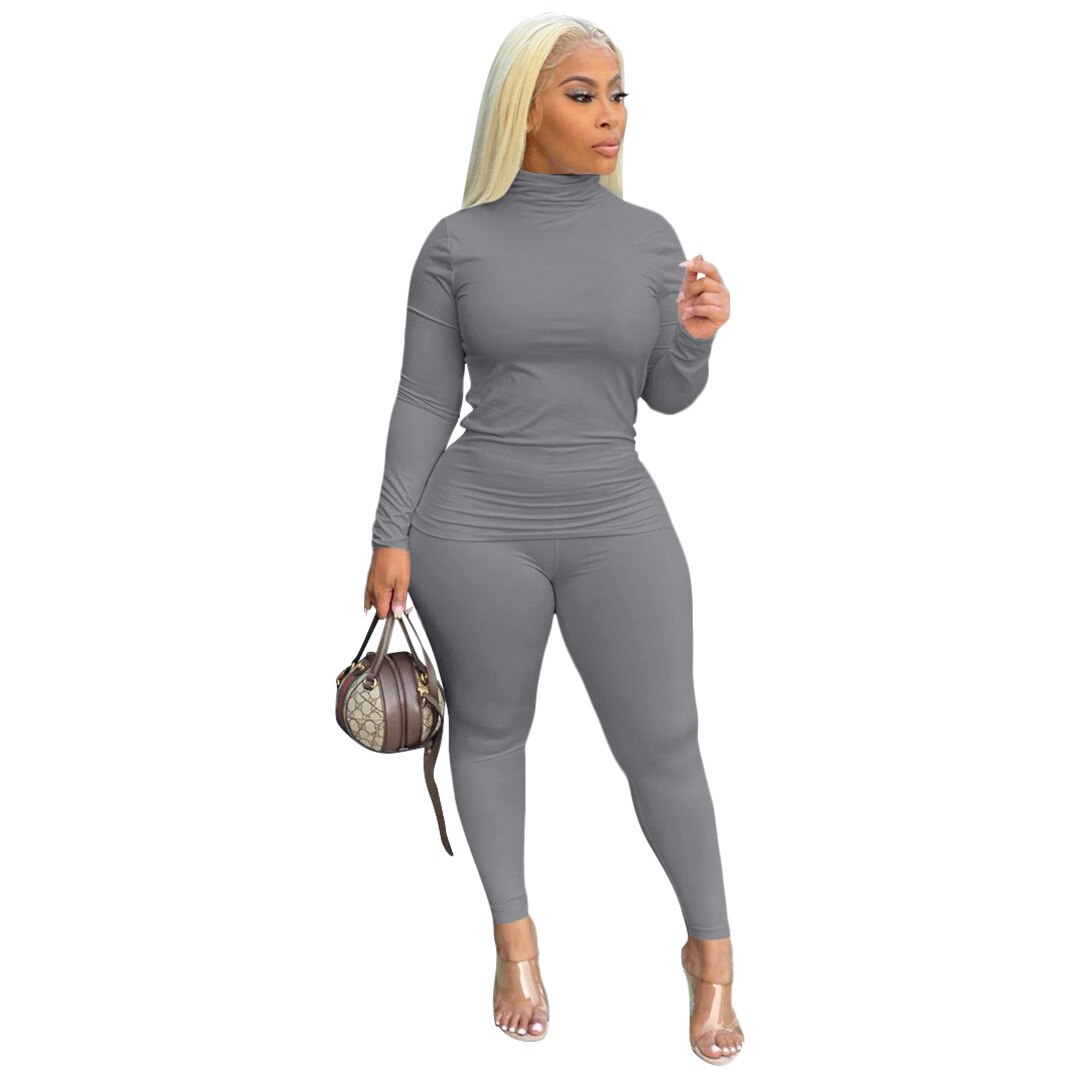 Winter Fall Clothes Outfits Joggers for Women 2 Peice Sets Outfit Two Peice Suit Long Sleeve Tops + Leggings Suits Plus size: Gray / 5XL