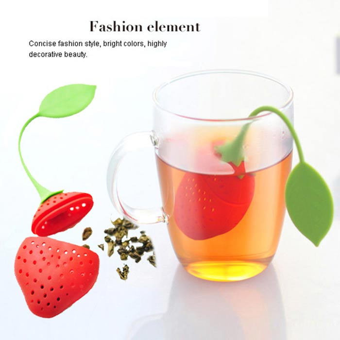 Siliconen Aardbei Vormige Thee-ei Zeef Set Theezakje Leaf Filter Diffuser Kleurrijke Silicagel Thee Brouwen