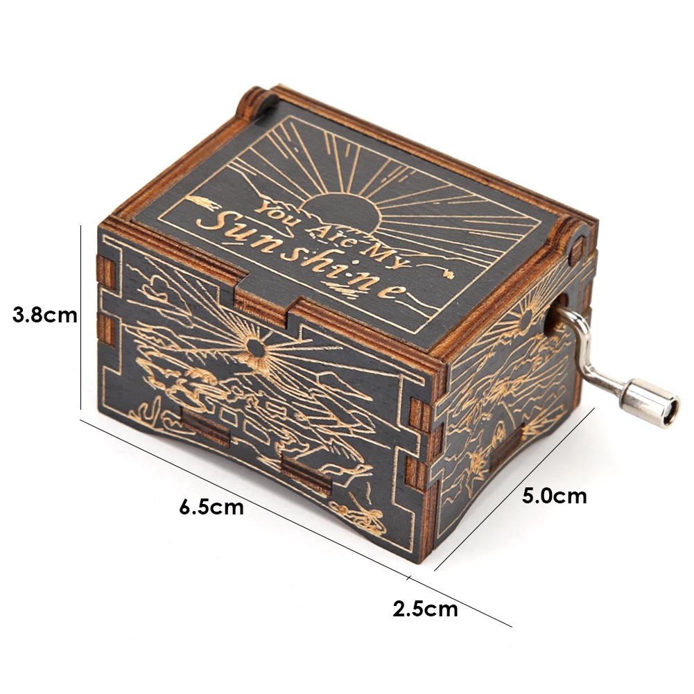 Wooden Hand Cranked Music Box Retro You Are My Sunshine Engraving Pattern Household Decoration Birthday Party Ornament