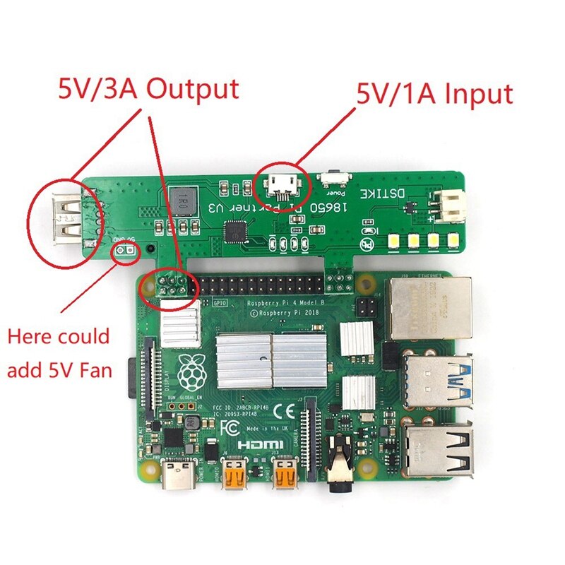 DSTIKE Pi Power Bank - 5V 3A Output - Single 18650 Battery - for Raspberry Pi