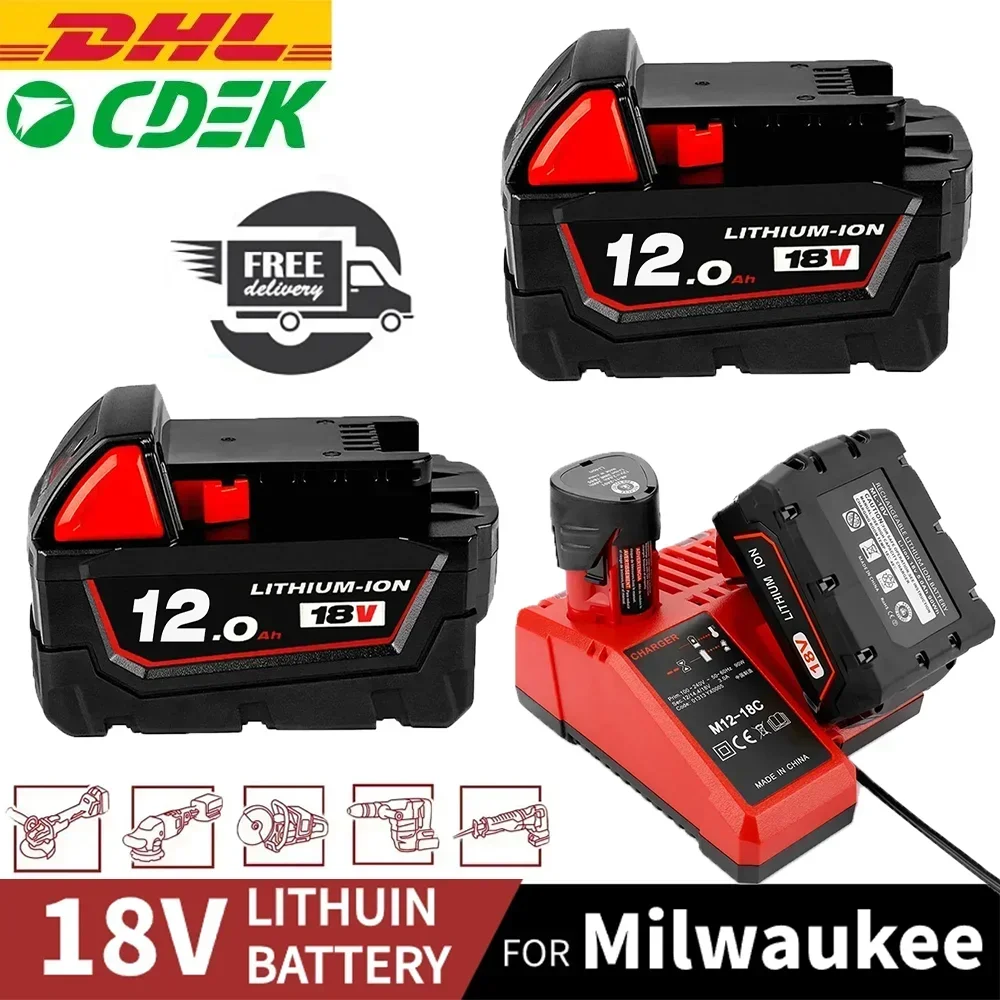 Remplacement 18V 12.0Ah pour batterie au Lithium Milwaukee M18 XC 48-11-1860 48-11-1850 48-11-1840 48-11-1820 Batteries rechargeables