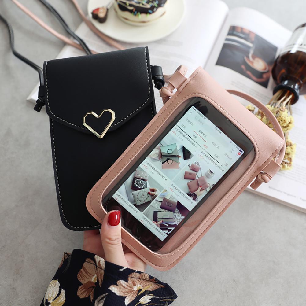 2Pcs TouchScreen CellPhone Purse Smartphone Wallet Leather Shoulder Strap Handbag Women Bag for Iphone X Samsung S10 Huawei P20
