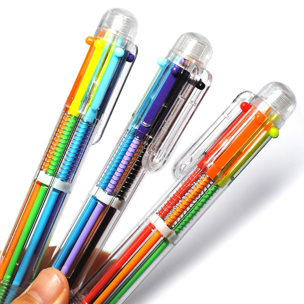 Vitnat 2Pcs Plastic Pennen Met Multi-color Modellen 6 In 1 Multi-Gekleurde Balpen Push Type pen Briefpapier School Office Tools
