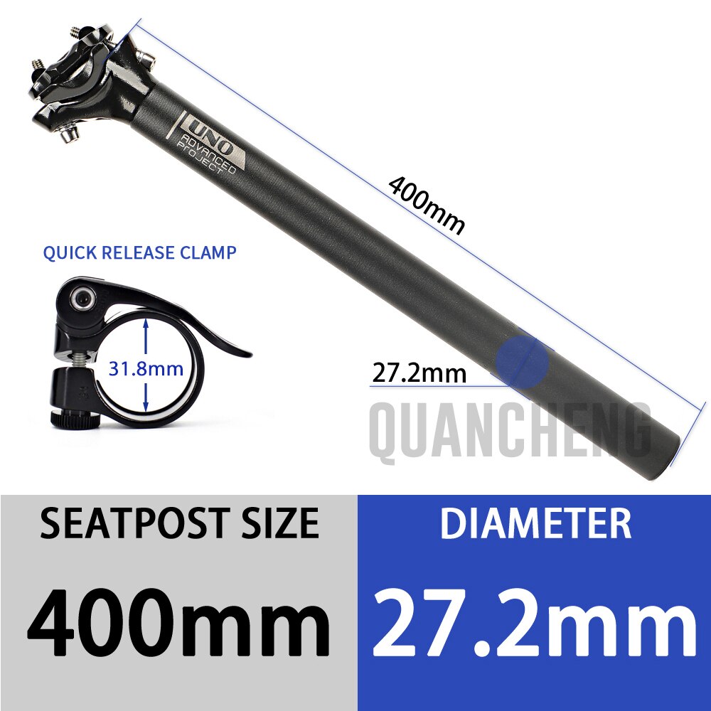 UNO-tija de sillín ultraligera para bicicleta de montaña, tubo de sillín de 350/400mm, 27,2/30,9/31,6mm, compensa 5mm, piezas de bicicleta de carretera: 27.2x400mm clamp kit