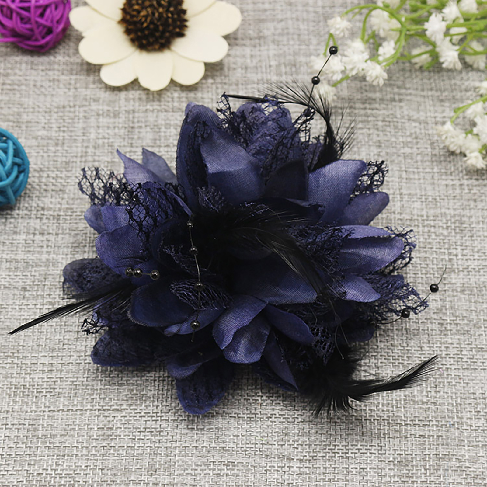 Bridal Feather Hair Clip Flower Ribbon Bead Corsage Hairpin For Women Wedding Hair Accessories Marrige Tiaras Dress Head Jewelry: Lavender