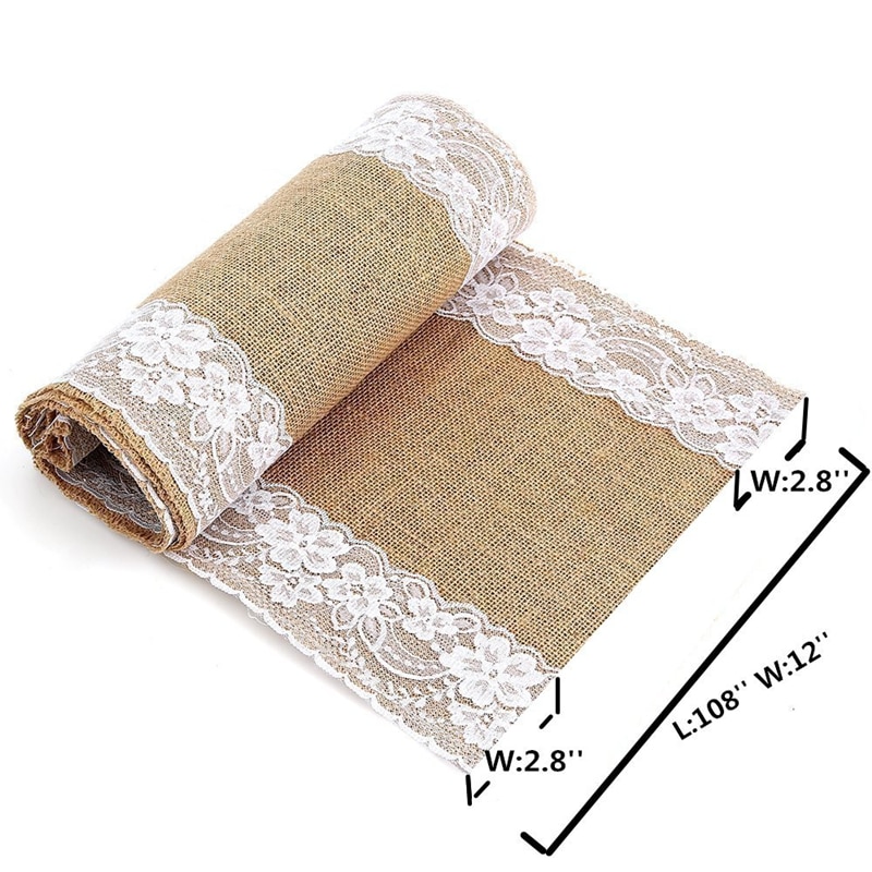 Jute säckväv spets hessian bordslöpare 30 x 275cm vintage evenemang festtillbehör spets bordslöpare för bröllopstillbehör  aa7921