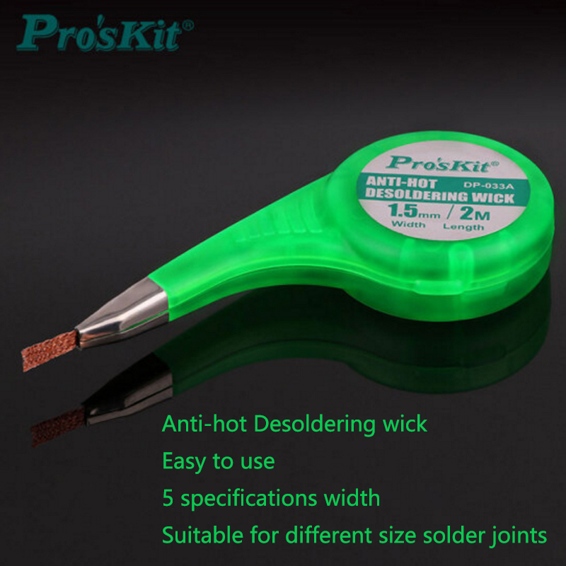 Proskit-mecha de desoldar Anti, malla de alambre, Control preciso, succionador, trenza, herramienta de reparación para soldar, removedor de soldadura