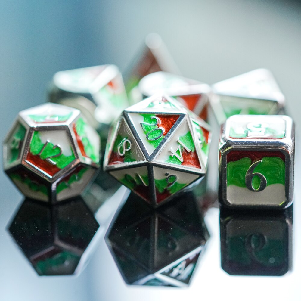 Cusdie silver metall d&d tärningar , 7 st dnd tärningar, polyedriska tärningar set, för rollspel mtg pathfinder-lila
