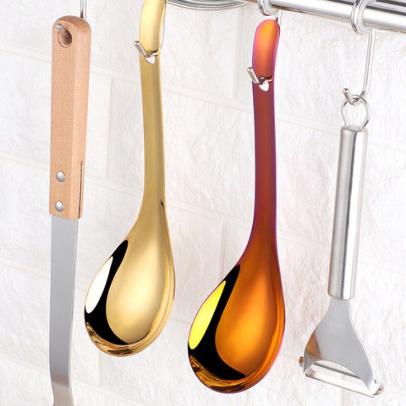 Cuchara de acero inoxidable 304 Multicolor, cuchara de servicio para arroz, Ramen asiático, sopa, 1 unidad