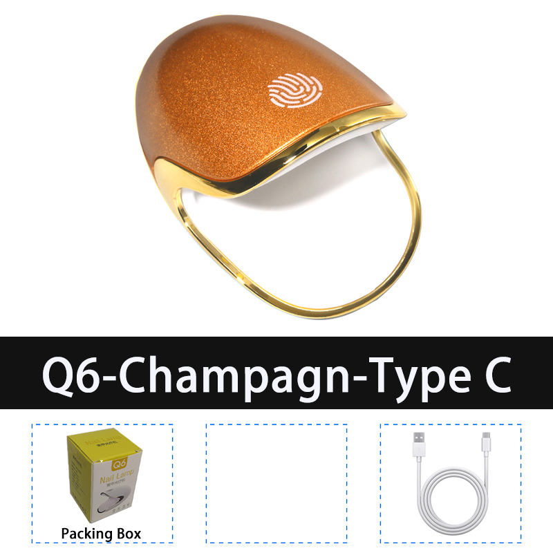 Lámpara de secado rápido para uñas, uñas de Gel de 6W Q6 minisecador, 3LED UV, botón táctil, actualización de carga tipo C, manicura: Champagne