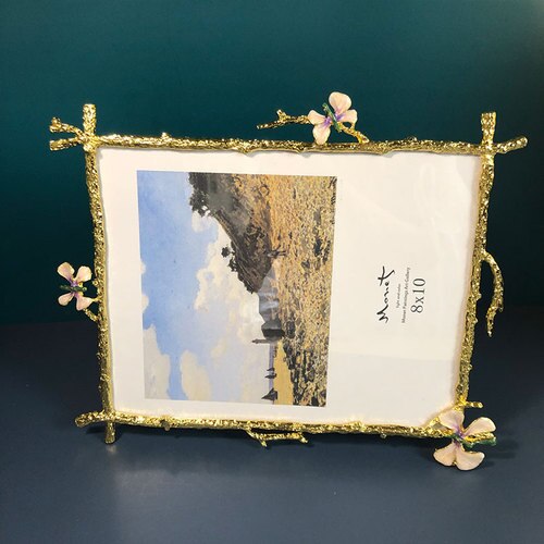 Golden Branches Floral Photo Frames Modern Gold Plated Framed Picture Frame Desk Decoration Family Portrait Photo Frame: B 10 inch