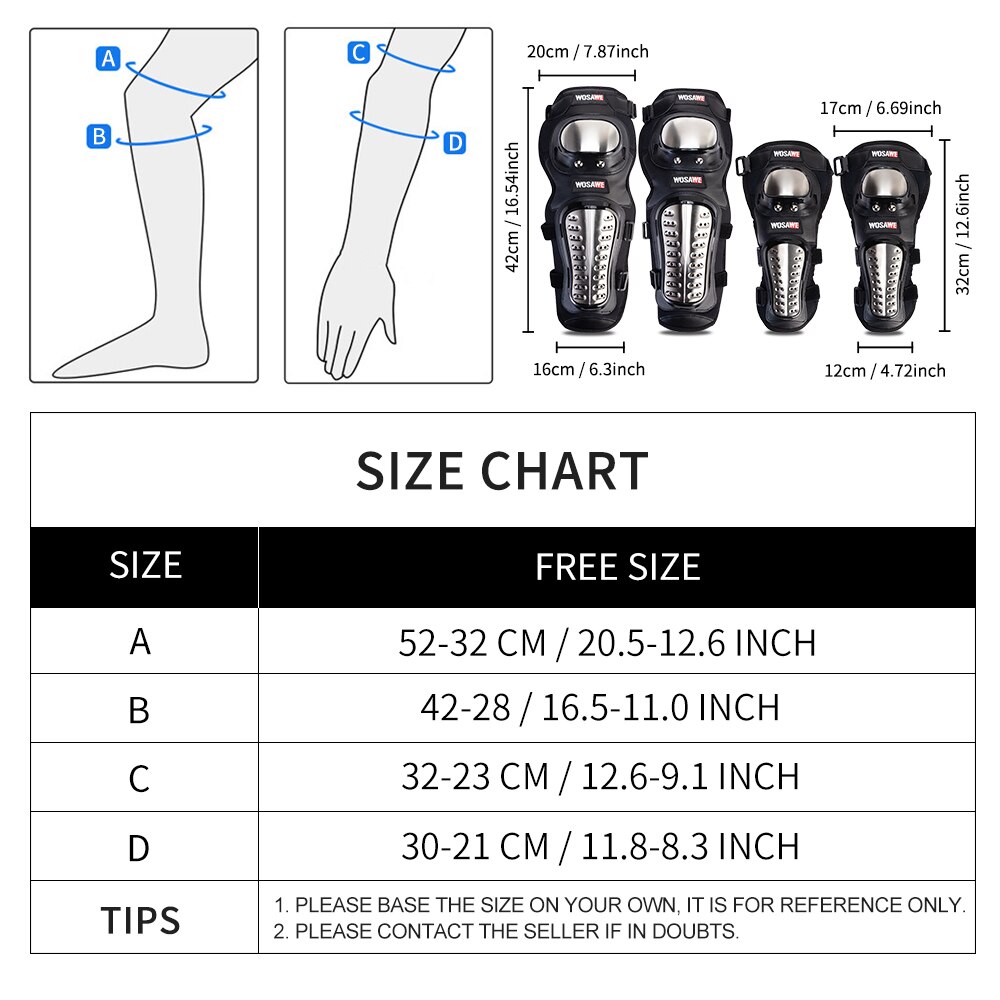 WOSAWE Hard Shell Motocross Kniebeschermers Set Ondersteuning Sport Off-Road Guard MTB Snowboard Elleboog Kniebeschermer Motorfiets Bescherming Kit