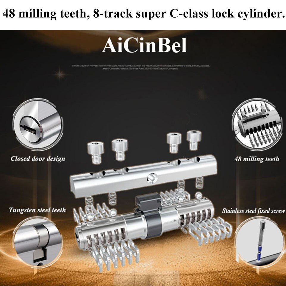 Super C Grade stainless steel Anti-theft door Lock Core Security Lock Core Cylinders Key 70mm-90mm Door Cylinder Lock 8 keys