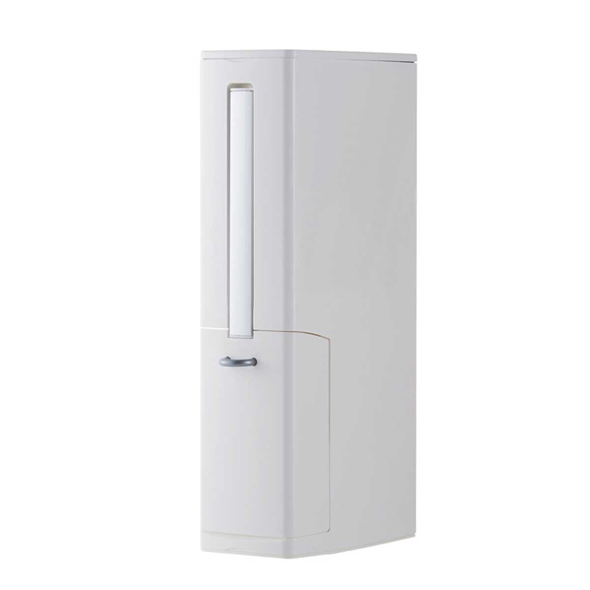 Household Bathroom Trash Can Solid Color Multi-functional Narrow Waste Bins Container with Toilet Cleaning Brush: white