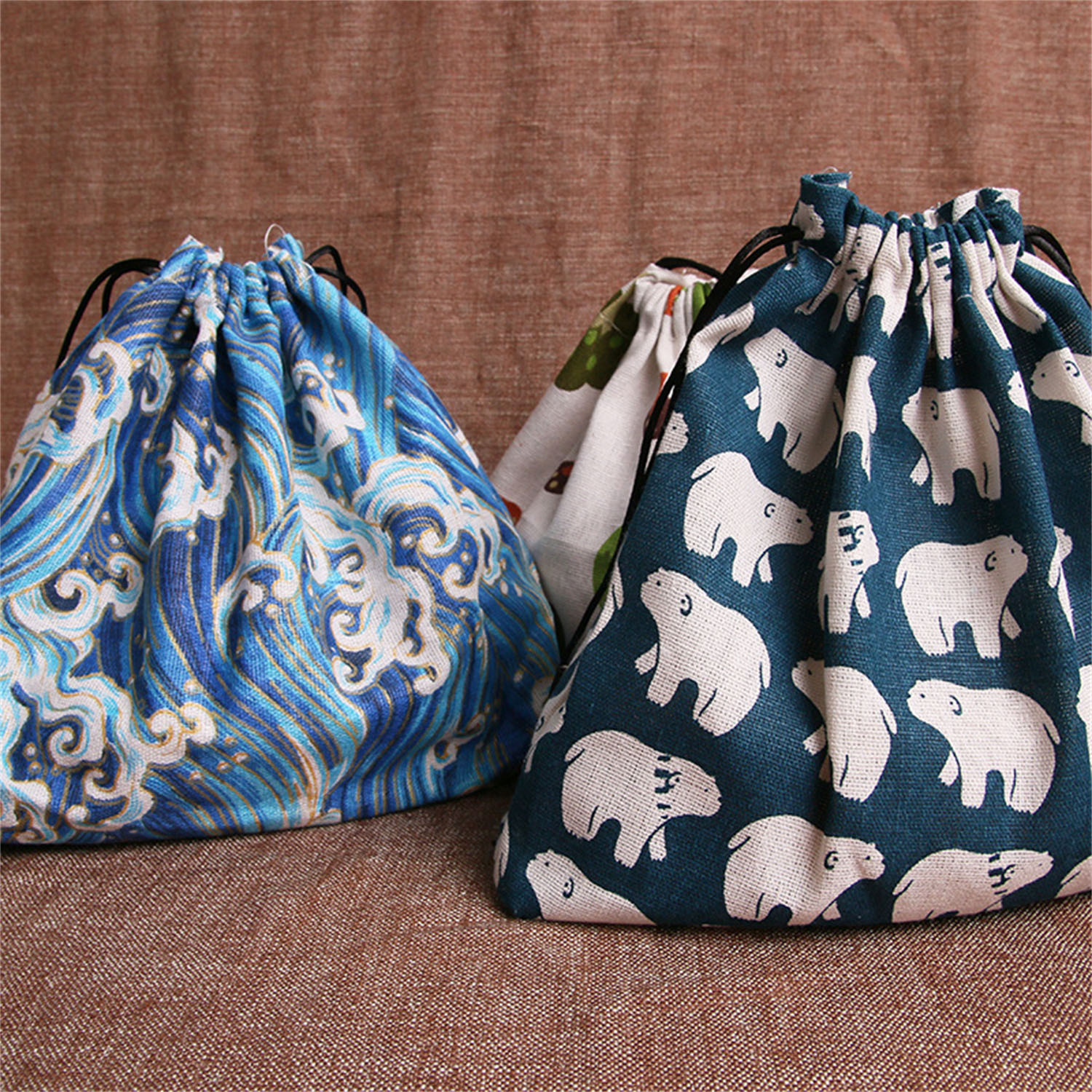 Lunch Bag Cat Polar Bear Lunch Box Drawstring Picnic Tote Eco Japanese Style Small Handbag Dinner Container Food Storage Bags