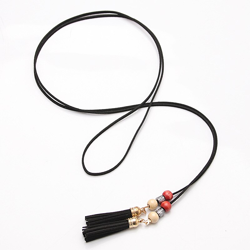 Nuevos cinturones de mujer, cadena de cintura estrecha con borla a la , cinturón para vestido, accesorios decorados con nudos