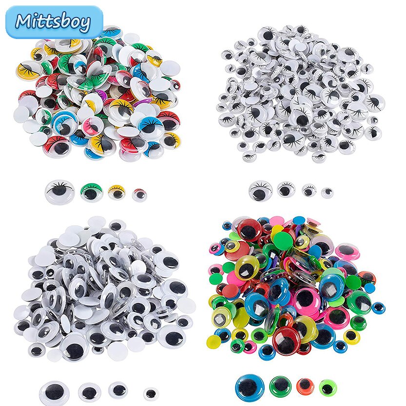 Lot de 100 yeux en peluche à faire soi-même, adhésif mixte, couleur noir et blanc, accessoires pour yeux de poupée, boule, jouet,