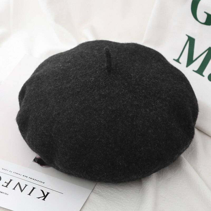 Hat Sell Cheap Women Wool Solid Color Beret Female Bonnet Caps Winter All Matched Warm Walking Hat Cap: Dark gray