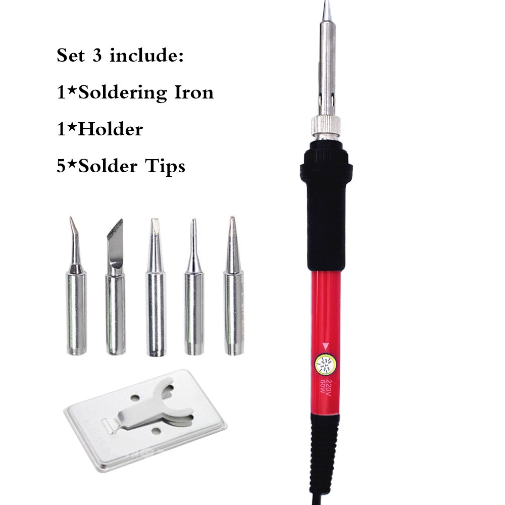 60W Electric Soldering Iron Adjustable Temperature Welding Solder Rework Station Heat Pencil Repair Tool With Solder Tip: Red Set 1 / EU