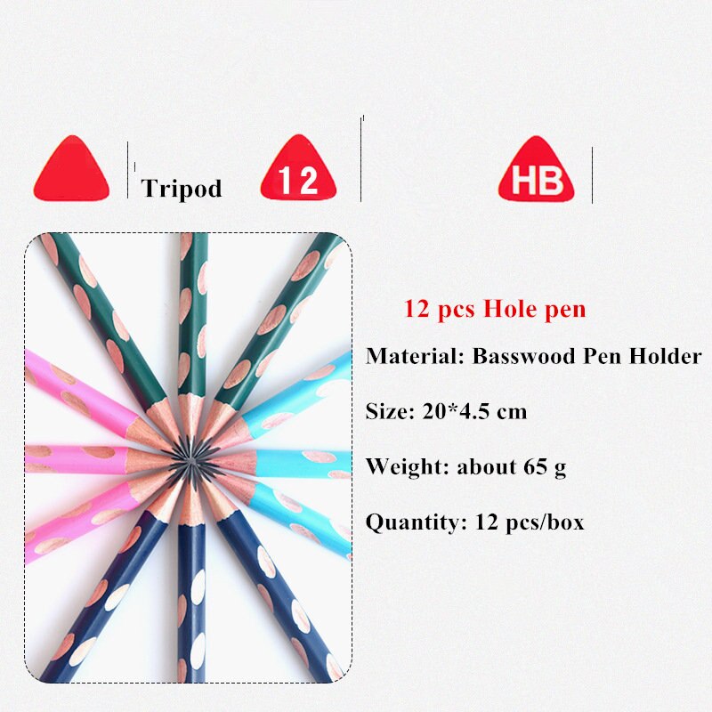 Kawaii 12 unids/set de dibujo HB Hole Pencil Set de madera materiales de arte Sketch carbón lápices escuela pintura papelería