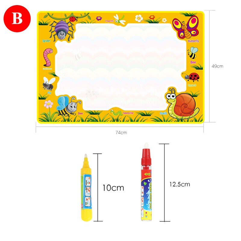 Alfombra de dibujo al agua de 74x49cm con bolígrafo mágico, tablero para garabatos, alfombra para pintar, juguetes educativos para niños: B mat with 2 pen