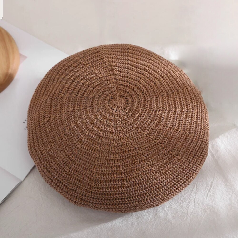 ¡Novedad de ! Boinas de punto para primavera y verano para mujer, gorro liso de algodón para mujer, gorras francesas de ganchillo a la con estrellas, gorro de pintor: 5