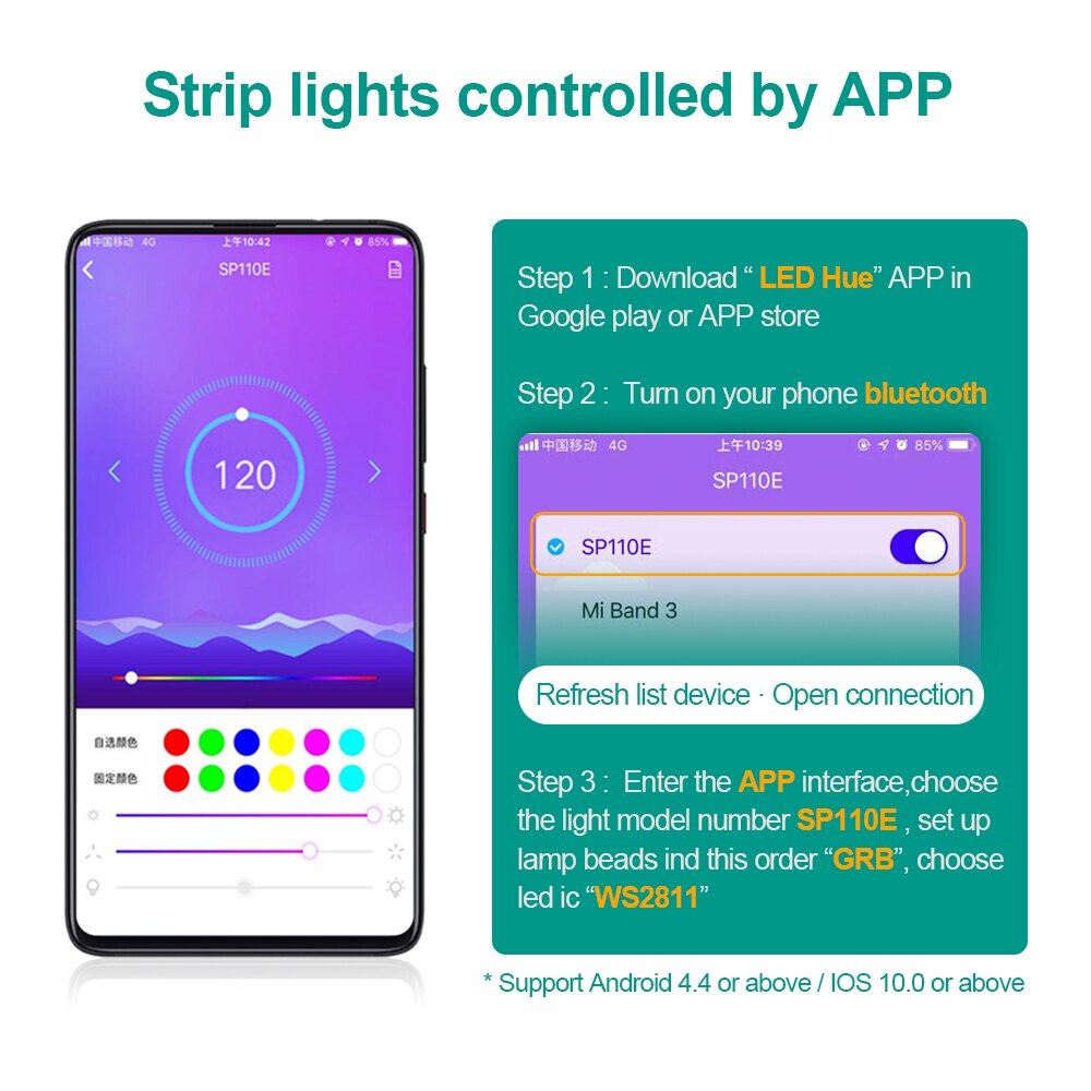 SP110E Bluetooth Controller DC5-12V For WS2812B SK6812 RGB/RGBW Magic Lights LED Pixel Strip Smart Phone APP Control IOS/Android