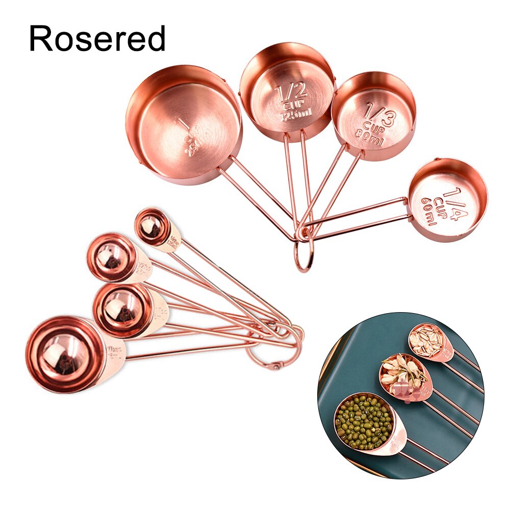 8PCS/Set Stainless Steel Measuring Spoon Set with Scale Rose Gold Measurement Tea Coffee Measuring Tool Accessories Baking: Rose