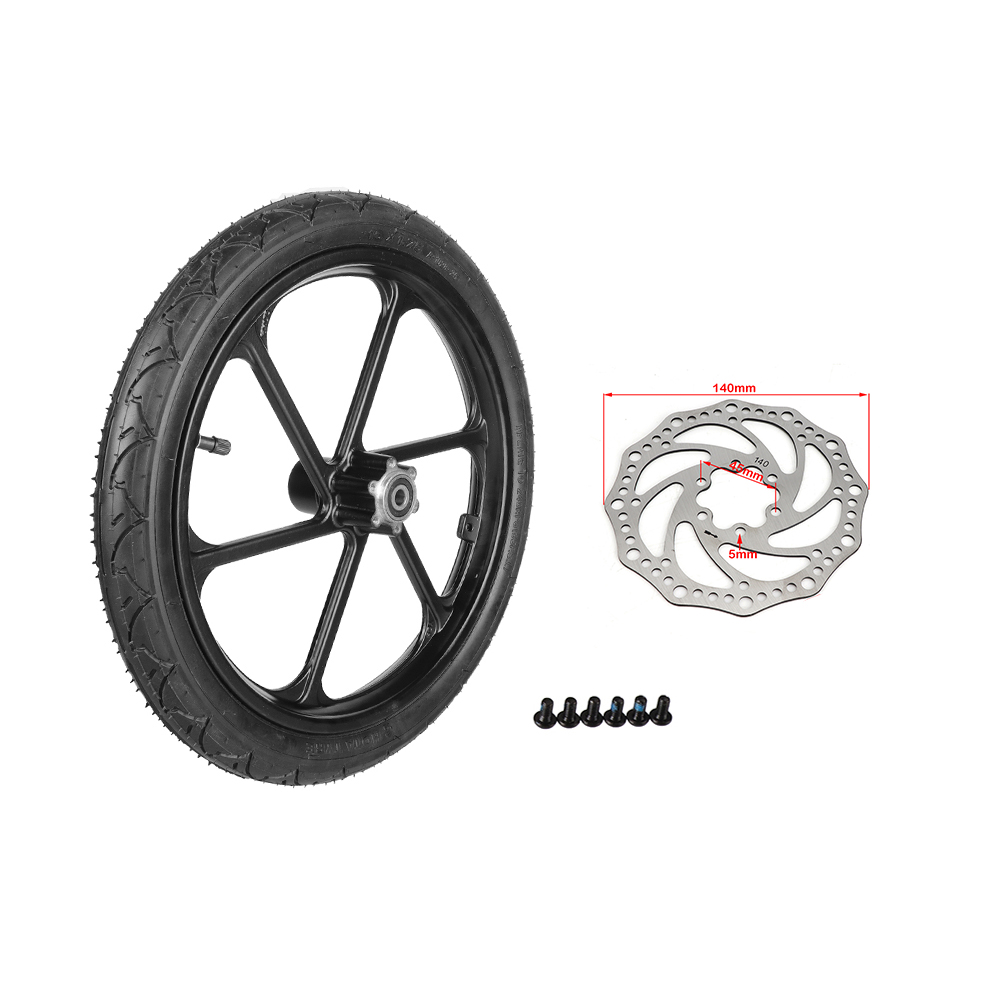 Bicycle 16 Inch Front Wheel 16x1.75 Tire Inner Tube Alloy Hub With Brake Disc For Electric Scooters Folding E-bike Bike Parts: black