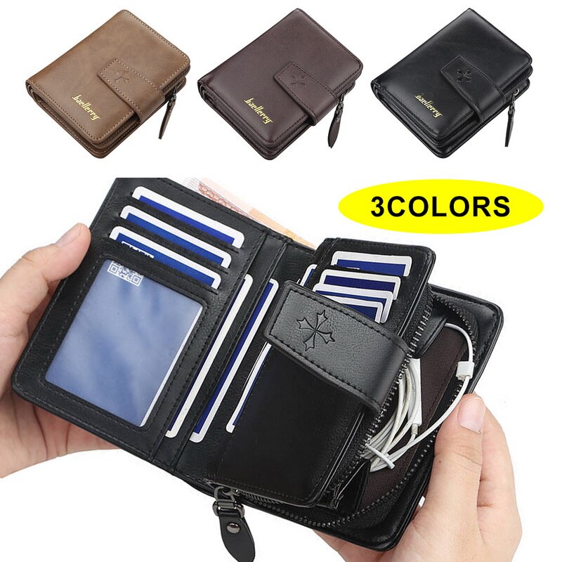 Baellery vintage curto carteira masculina de couro duplo zíperes multifunction business wallet men coin pocket alta qualidade masculino bolsa