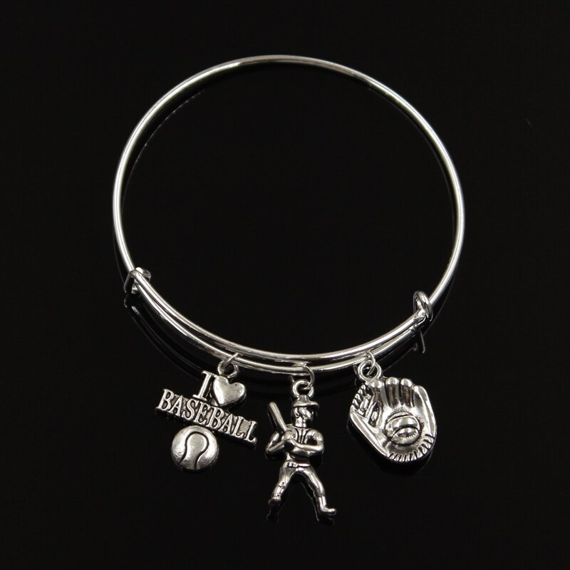 I Love Baseball Bat Baseball Hat Glove Pendant Diy Handmade Charms Men Women Bangles Jewelry Souvenir For