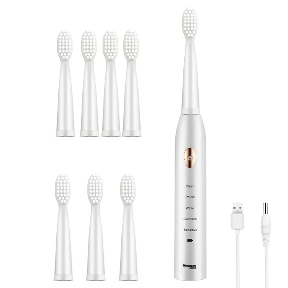 Poderoso ultra sônico sonic escova de dentes elétrica carga usb recarregável escovas de dentes lavável branqueamento eletrônico escova de dentes: Set D 8 head
